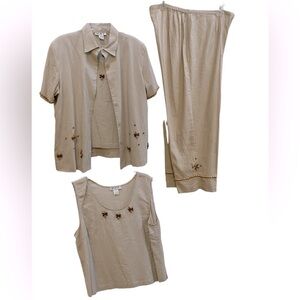 3Piece Pants set With Wood Bead Decoration Sz XL EUC